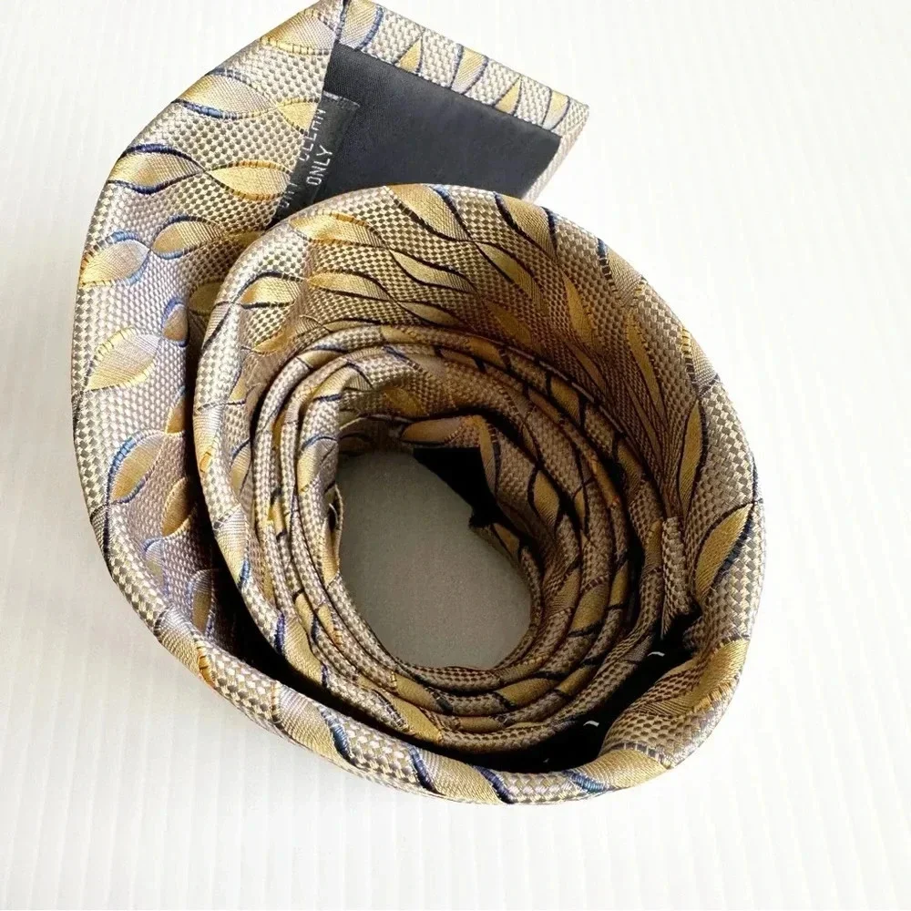 Vitorofolo Silk Tie Gold and Blue Geometric Print